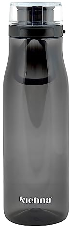 Kichna The Quencher Sports Drinks Water Bottle 700ml | Reusable BPA-free Plastic Water Bottle with Carry Loop & Side Lock | Leak Proof Flip Lid for Gym, Hiking & Yoga | Color Onyx Black