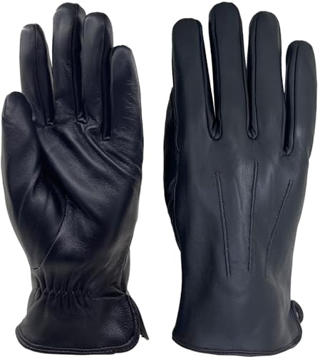 Zjjseloru Mens Clod Weather Gloves Lambskin leather Cashmere Lined, Non touch screen, Black leather glove, L