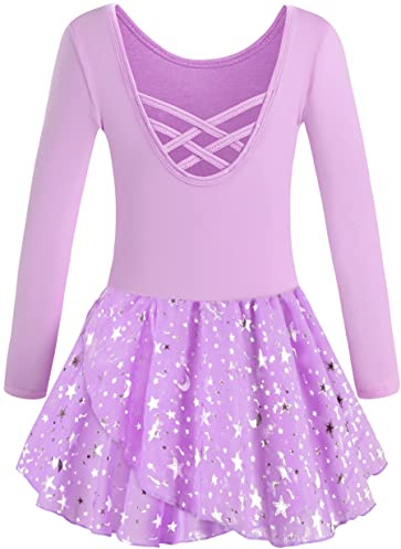 Mulnall Ballettanzug Mädchen Ballett Trikot mit Ballettkleid Kinder TüTü Kurzarm Langarm Baumwolle Balletttrikot Ballettanzug （EU40421-09-M）