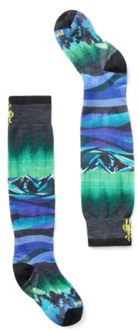 Smartwool Unisex Kids Ski Zero Cushion Aurora Flash Print Over The Calf Socks (Little Kid/Big Kid) Black Large