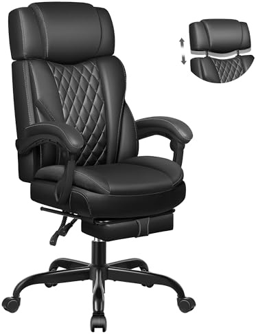 Fauteuil de bureau en cuir avec repose-pieds, ergonomique, soutien lombaire, inclinable avec angle réglable