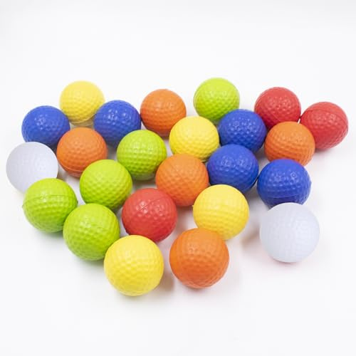 JINGHANGER 24 stycken golfbollar av skum 42 mm träningsbollar realistisk känsla och begränsad flygning, golf, träningsbollar för inomhus eller utomhus, 6 färger