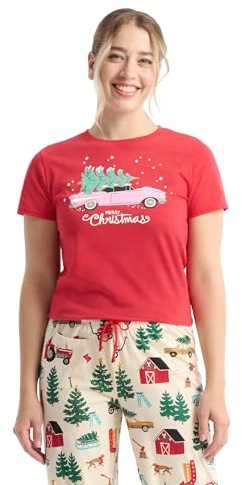 Little Blue House Women's Short Sleeve Tee Pyjama Top Haut de Pijama, Merry Christmas, XL Femme