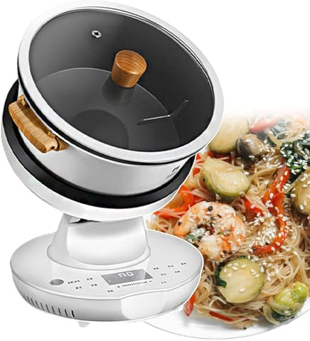 forplubossmmp Máquina De Cocción Automática, Máquina De Sartén Perezosa con Rotación De 360°, Olla Arrocera Automática con 3 Engranajes para Freír, Guisar, Hacer Sopa En El Restaurante En Casa(8l)