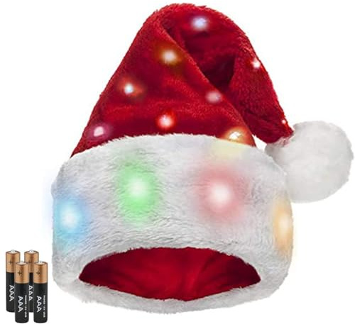 Miloll Christmas Hats Adult - LED Plush Santa Hat with Classic Fur Trim, Light Up Santa Hat for New Year Christmas Holiday Party and Festive Events