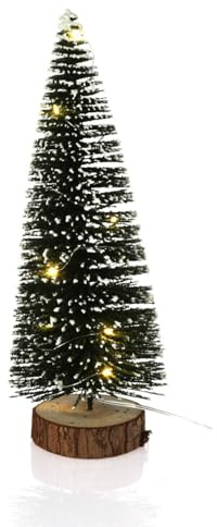 Carousel Home LED Bottle Brush Christmas Tree Snowy Green Christmas Tree | Light-up Festive Snow-flocked Bottle Brush Tree | Bottle Brush Pine Christmas Village Tree - 30cm