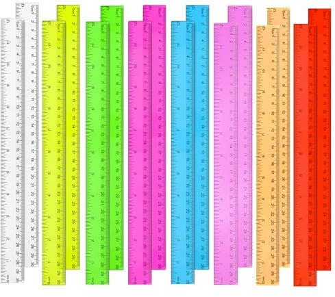 16 st klar plastlinjal, 30 cm genomskinliga linjaler i bulk med tum och centimeter, blandade färger linjal för barn, perfekt tillbaka till skolan, klassrummet, kontoret,