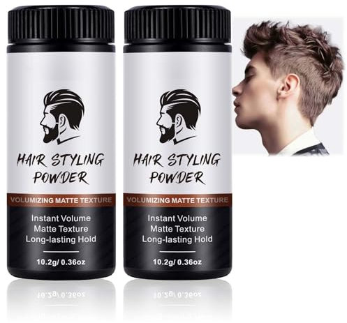 Men's Hair Styling Powder - 2 Pack Texturizing Powder for Matte Texture, Long-Lasting Hold, Oil-Free and Easy Application, 10g Each