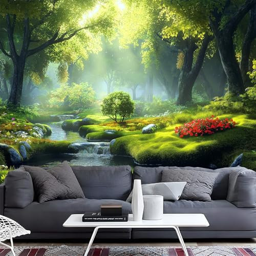 Papel tapiz fotográfico Mural Autoadhesivo 150x105cm | Decoración De Pared Sala Cuarto | Paisaje Natural - Bosque Arroyo