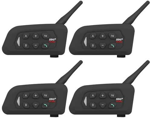 SolaMr V4 Plus Hjälmk bluetooth-headset, Motorcykelinterkom, Motorcykelhjälm bluetooth 5.1 med CVC-bruskminskning, FM-radio & 4-vägs interkom upp till 1500M - 4 PACK