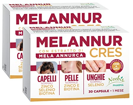 MelannurCres – Elisir per i Capelli – Integratore 30 Capsule – con Mela Annurca, Zinco, Rame, Selenio, Biotina e Astaxantina – Crescita e Forza - (Confezione da 2)
