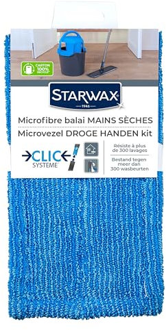 STARWAX - Microfibre pour balais Clic Système Mains Sèches - Dégraisse et élimine Les salissures sans Laisser de Traces - Qualité Professionnelle - Lavable en Machine - 35x10cm - Lot de 1