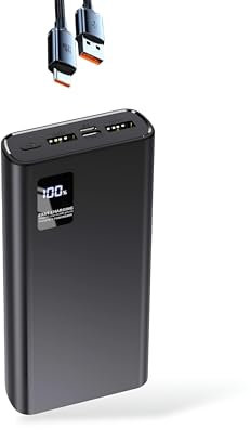 Power Bank 20000mAh con Cavo USB-C Integrato da 120W, Power Bank Ricarica Rapida da 22,5W da Viaggio e con LED Display, PowerBank per IPhone, Samsung, Oppo, Redmi, Xiaomi e android