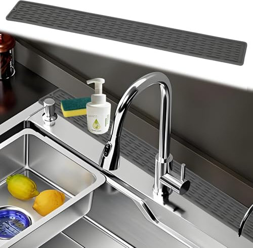 JNCST Anti-Slip Silicone Draining Mat - 70 * 10cm Silicone Splash Guard for Kitchen & Bathroom Draining Mat for Sink Protector Non-Slip Easy Clean Drainage Tray for Narrow Sinks (Grey)