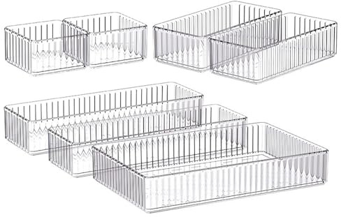 Wnddle 7 stycken lådinsats lådor organisatör, toalettbord organisationssystem, klar plast köksarrangör, lådor organisationssystem för skrivbord, kontor, kök, badrum