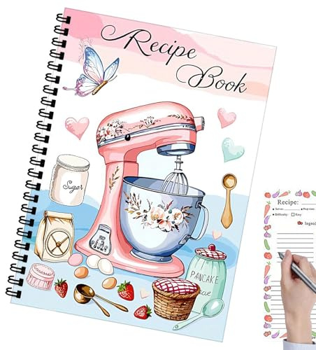 Recipe Notebook - 100 Sheets Spiral Recipe Notebook - Spiral Planner with Handwritten Recording Cooking Journal for Daily Kitchen Meal Prep Journaling Beginners Travel Birthday