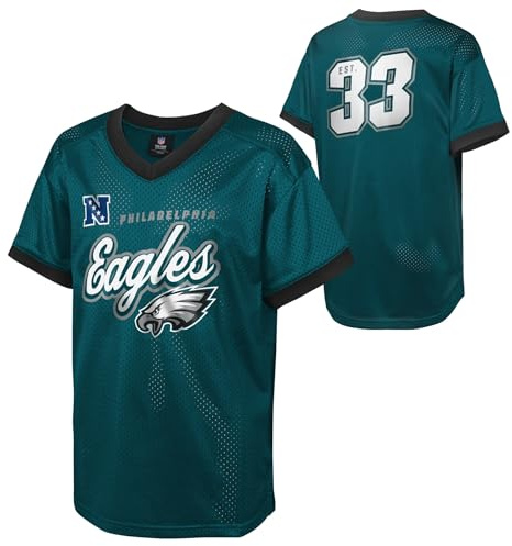 NFL Kinder Jugend Jungen 8–20 Offiziell lizenziertes Division Established Team Color Mesh V-Ausschnitt Wordmark Primary Logo Trikot, Philadelphia Eagles - Grün, 8