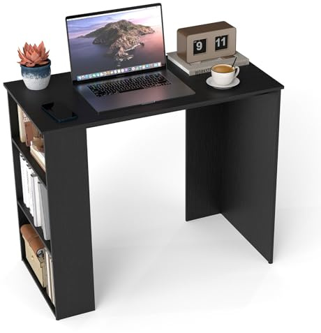 COSTWAY Compact Computer Desk, Small Wooden Study Writing Workstation with Open Compartment, Modern Simple PC Laptop Table Working Desk for Home Office Bedroom (Black, 90 x 45 x 74cm)