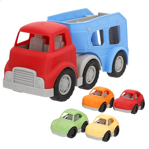 ColorBaby Play Camión transportador de Juguete, con rampa y 4 Coches, Diseño Resistente, Juguete simbólico Educativo, Estimula imaginación y coordinación, para niños y niñas Desde 18 Meses (39606)