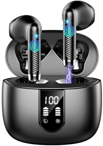 Wireless Earbuds, Bluetooth 5.4 Headphones in Ear 2025 Wireless Earphones with 4 ENC Mic, Mini Ear buds with HiFi Stereo Deep Bass, 56H Playtime Dual LED Display, Bluetooth Earbud IP7 Waterproof USB-C
