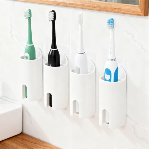 Portaspazzolino elettrico, set da 4 pezzi, porta spazzolini da denti a parete, supporto per spazzolino elettrico, porta spazzolini da denti, autoadesivo per parete, per bagno, cucina, soggiorno