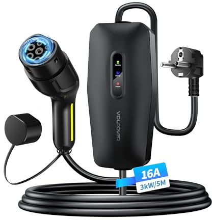 Cavo di ricarica tipo 2, 3,68 kW/5 m, cavo di ricarica per auto elettrica, 16 A, caricatore EV, tipo 2, per veicoli elettrici con Schuko monofase, IP65, compatibile con modello Y/3, XC60