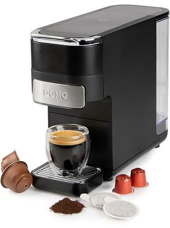 DOMO DO748K 4 in 1 Macchina per capsule di caffè – Machine Expresso & Cappuccino per Nespresso, Dolce Gusto, ESE Pod e caffè macinato – Funzionamento Touch – Cucchiaio dosatore con tamper