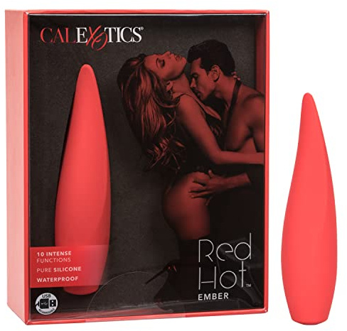 CalExotics Hot Ember 10 Function Waterproof Rechargeable Silicone Vibrator with Single Flickering Tip, (13091_RED)
