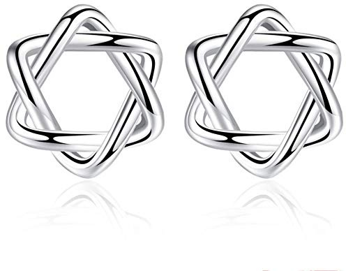 Belons Boucles d'oreilles à tige en argent sterling 925 en forme d'étoile de David pour femmes et filles
