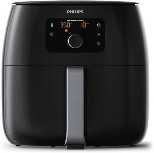 Philips Premium Airfryer XXL, Fat Removal Technology, 3lb/7qt, Rapid Air Technology, Digital Display, Keep Warm Mode, 5 Cooking Presets, HomeID App, Family Sized, Black (HD9650/96)
