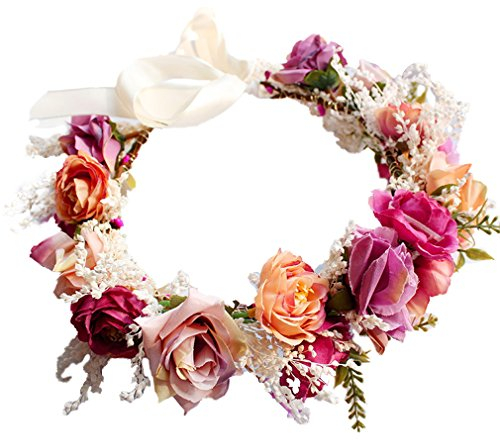YAZILIND Hochzeit Blumenkranz Krone für Brautjungfer, Rose Blumenkopf tragen mit Band, Photo Requisiten.