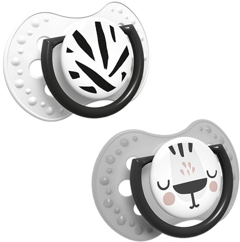 LOVI Dynamischer Schnuller 3-6 Montate, Silikon, BPA-frei, Hygieneschutzhülle, Salt&Pepper Kollektion, 2 Stück, Weiß