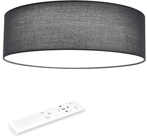 Navaris LED Deckenleuchte 40 cm Rund - Design Stoff Bezug Grau/Dunkelgrau - Deckenlampe LED Licht Dimmbar mit Farbtemperaturwechsel und Fernbedienung - max 22 Watt 970 Lumen