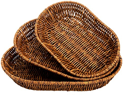 Hedume Set of 3 Wicker Baskets, Bread Baskets Sets, Tabletop Food Serving Baskets Trays, Handwoven Storage Basket Bin, Fruit Vegetables Sundries Storage Basket for Home, Restaurant, Bakery