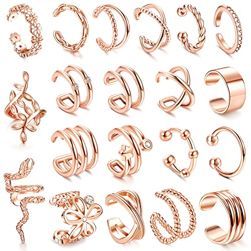 ORAZIO 20Pcs Ear Cuff Set Damen Ohrmanschette Ohrringe Earcuffs Set Helix Knorpel Ohrmanschette Ohne Ohrloch Wickelohrring Fakepircings Ohr Cuffs Ohrklemme Roségold