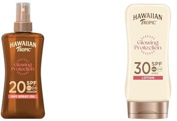 Hawaiian Tropic Protective Dry Spray Oil LSF 20, 200ml + Glowing Protection Sun Lotion Sonnencreme LSF 30, 180 ml