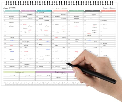 Planning Settimanale da Tavolo Perpetuo - Weekly Planner con Date da Compilare - Calendario da Scrivania Spiralato A4, 21,0 x 29,7 cm