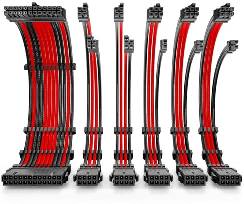 Antec Power Supply Sleeved Cable, PSU Cables, PSU Extension Cable Kit / 1x24pin ATX / 2x8pin (4+4) EPS / 3X (6+2) pin PCI-E, 30cm Length with Combs, Dual EPS Red, for 3080 Series Graphic Cards