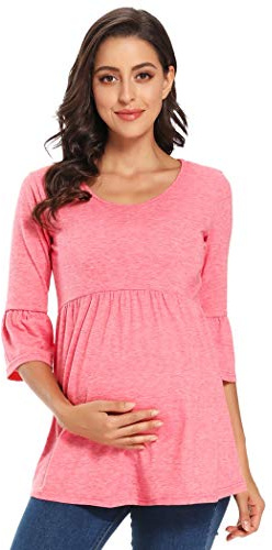 Love2Mi Blusa de Maternidad para Mujer, Acampanada, Manga Acampanada, Ropa de Maternidad a Rayas, Rosa, S