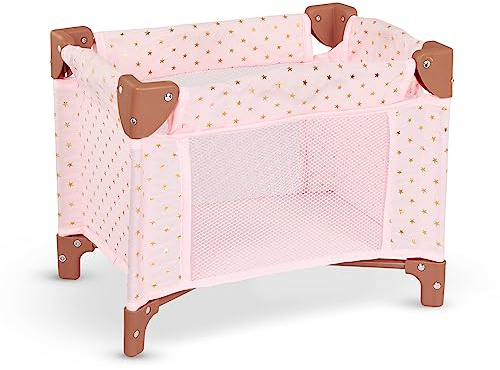 LullaBaby - Box pieghevole per bambole in rosa - Stella d'oro - Design di stampa - Accessori per la cameretta delle bambole da 36 cm - Gioco di finzione - Giocattolo per bambini da 2 anni in su