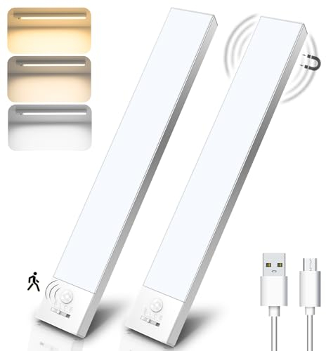 OUILA Dimmable Under Cabinet Lights, 23CM 1000mAh Motion Sensor Light Indoor Wireless USB Rechargeable 3 Color Temperature Stepless Dimming for Stairs Wardrobe Hallway Kitchen