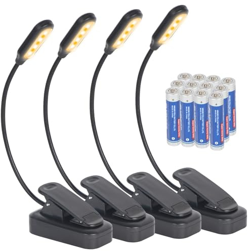 Hilngav 4 Pack Reading Light with 3 Color Temperature, 6 LED Book Clip Lamp for Reading in Bed, Easily Clip on to a Small Mini Lightweight Book Lights for Read Book Lovers