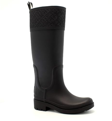 Tommy Hilfiger Damen Gummistiefel Rubber Long Boot Wasserabweisend, Schwarz (Black), 37