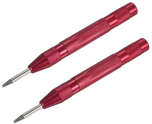 M METERXITY 2 Punzones Centrales Automáticos, 133 mm, Acero de Alta Velocidad, con Resorte, Para Placas de Acero, Tableros de Madera y Vidrio, con Impacto Ajustable y Rompeventanas [Rojo]
