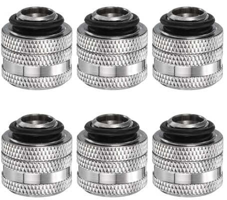 sourcing map Lot de 6 adaptateurs de refroidissement à eau, filetage G1/4 vers tube dur de 14 mm OD, raccord de compression en cuivre avec joint torique de serrage pour système de refroidissement à