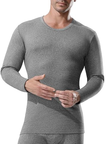 Channo Ropa Interior Térmica para Hombre: Camiseta de Manga Larga Elástica y Transpirable Climas Fríos Gris L