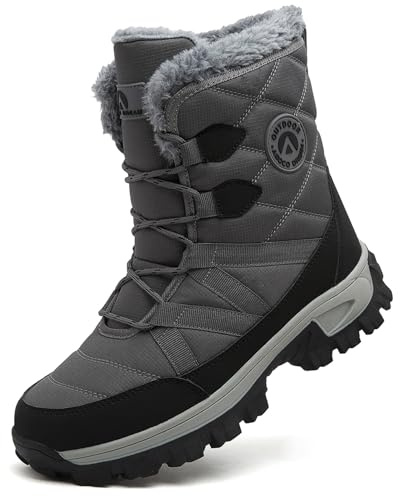 ASOCO DREAM Bottes de Neige Homme Imperméable Bottines de Hiver Doublure Chaude Fourrées Extérieur Antidérapante Boots,Gris,44 EU