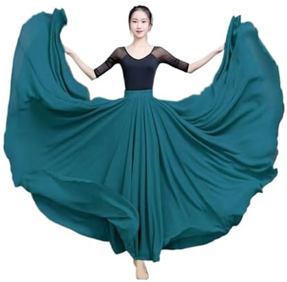 Gonna a Ruota Intera Gonna in chiffon da 720 gradi, gonne lunghe a 2 strati, eleganti abiti da spettacolo, gonna in garza, abiti da pratica di balletto, altalena larga(Peacock blue,M Length 90cm)