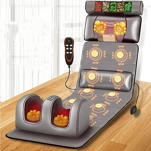 Full Body Massage Mat with Heat and 10 Vibrating Nodes, Adjustable Pillows for Neck and Back Muscle Relaxation