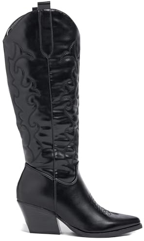 URBAN ROSA Stivali Alti Donna Texani Western con Tacco Largo Inclinato e Punta Affusolata 1167 (NERO, 41 EU, Adulto, 41, Numero, Sistema Taglie Calzature EU, Media)
